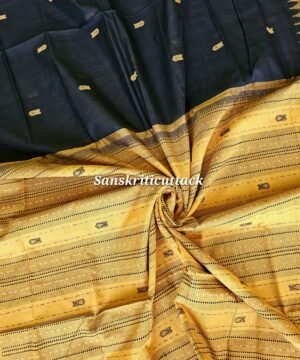 Black Phoda Kumbha Pure Cotton Saree by Sanskriti Cuttack