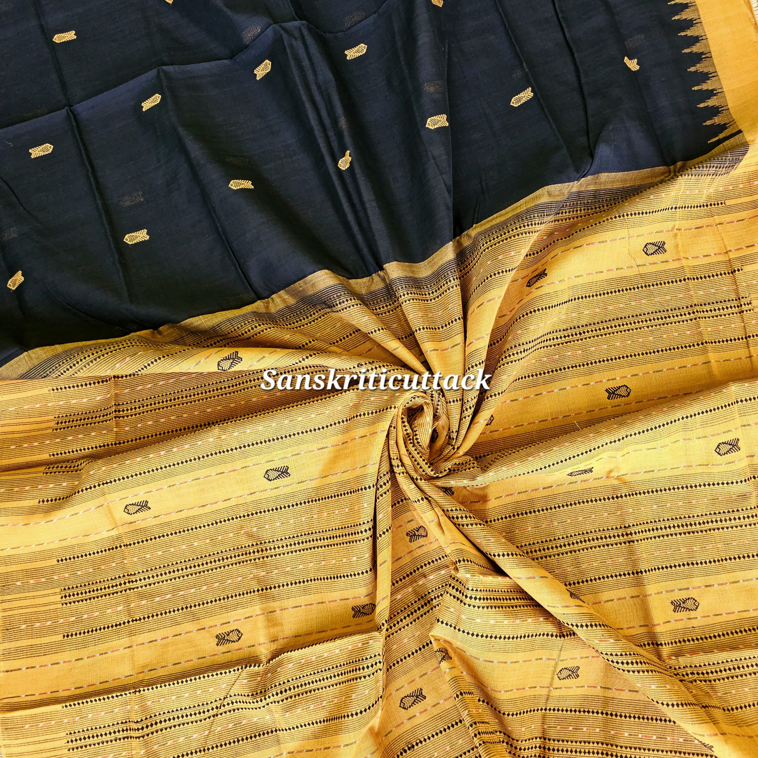 20260208_152932(1) Black Phoda Kumbha Pure Cotton Saree by Sanskriti Cuttack