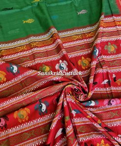 Green Red Habaspuri Cotton Saree with Yin Yang Pallu