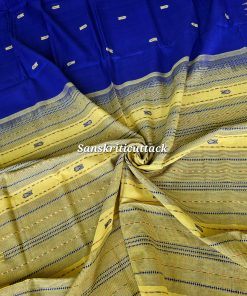 Blue Light Yellow Phoda Kumbha Pure Cotton Saree Handloom
