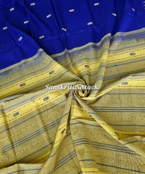 Blue Light Yellow Phoda Kumbha Pure Cotton Saree Handloom