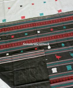 Black blouse piece included with Grey Siminoi handloom cotton saree